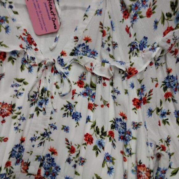 3765 Size XXL Good Heart Lined Tunic Dress in Red and Blue floral Print. - Picture 2 of 10